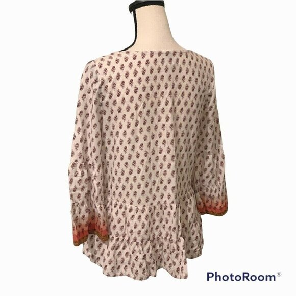 Mudd Women Ruffle Peplum Top Pheasant Blouse Size S 3/4 Bell Sleeve Ruffle Hem - Picture 9 of 12